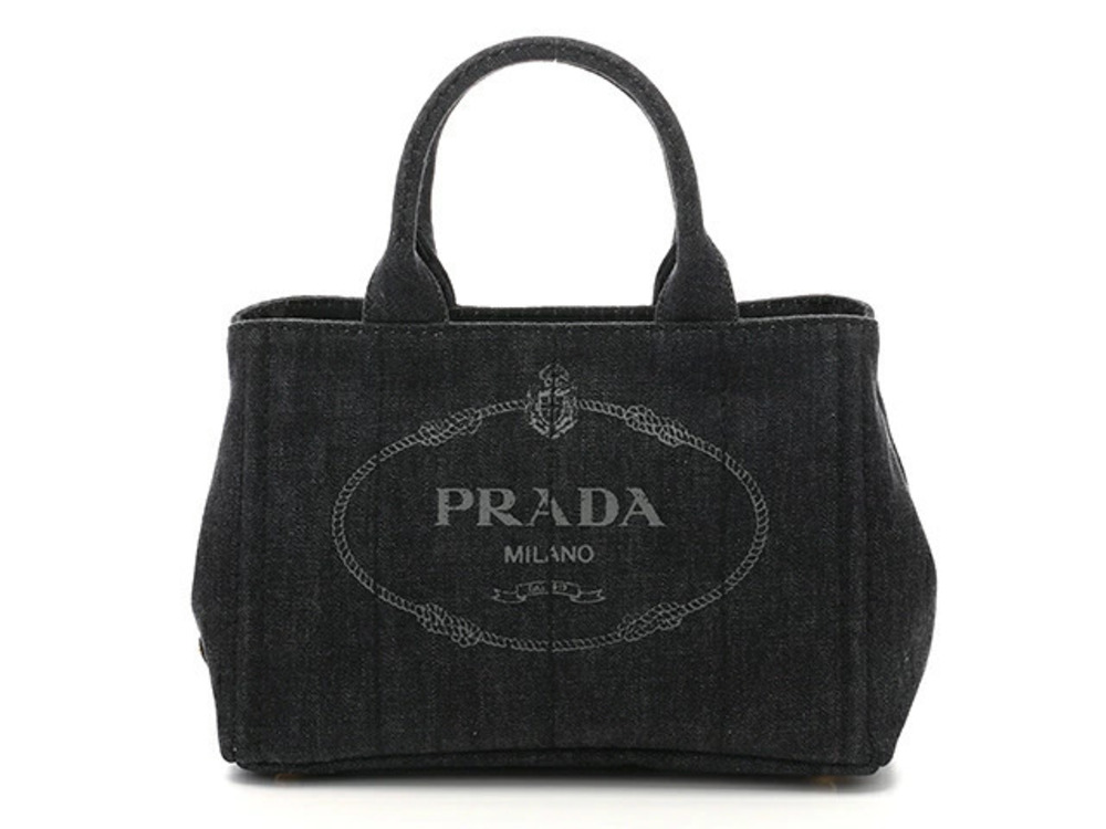 Prada Canapa Handbag Denim Black Strap